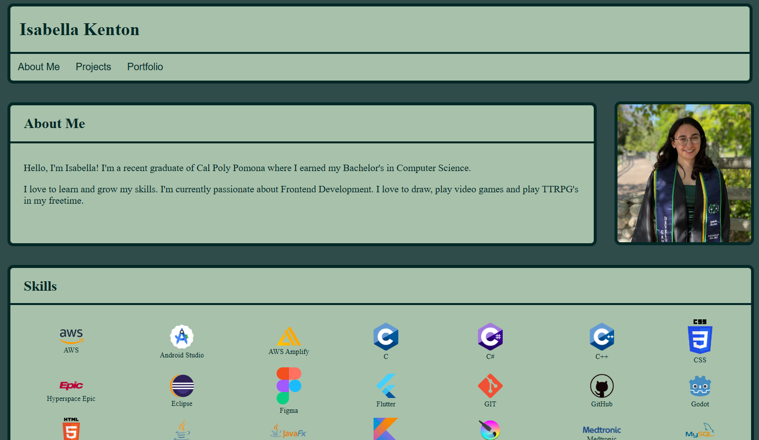 Original portfolio website layout
